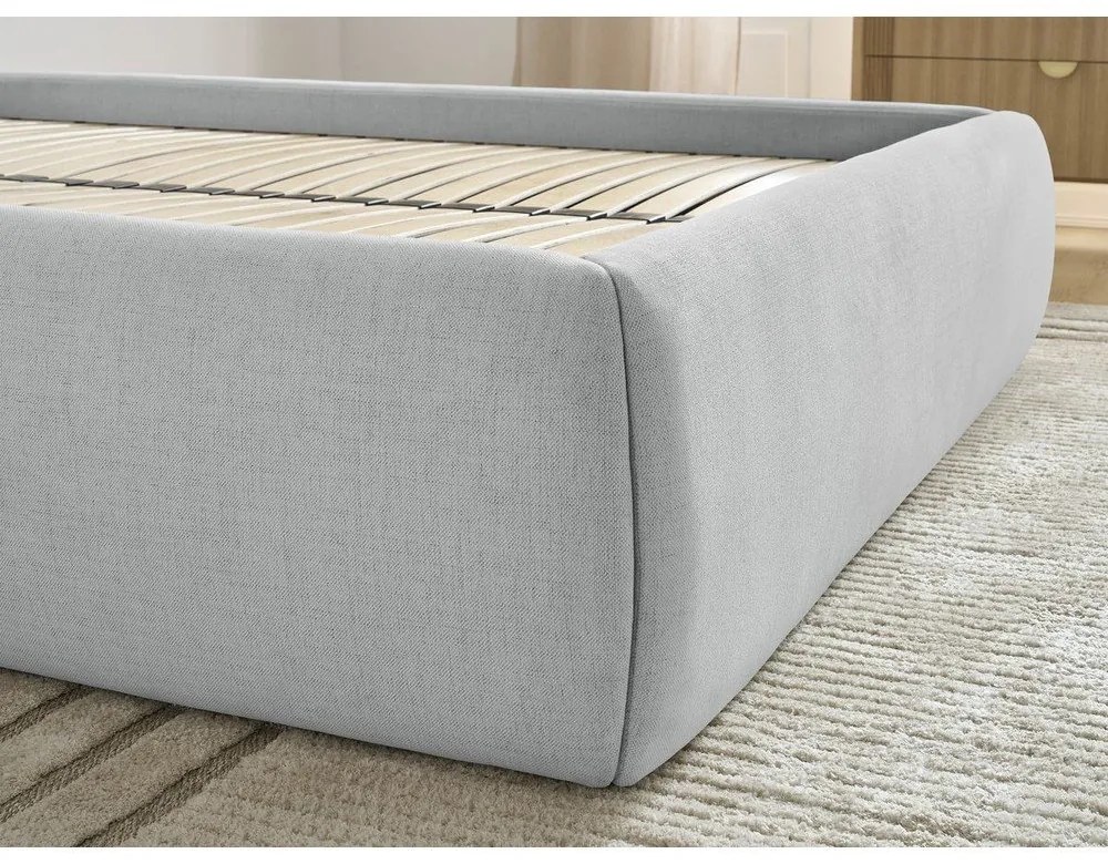 Svetlosivá čalúnená dvojlôžková posteľ s úložným priestorom/bez čela s roštom 180x200 cm Inera – Bobochic Paris