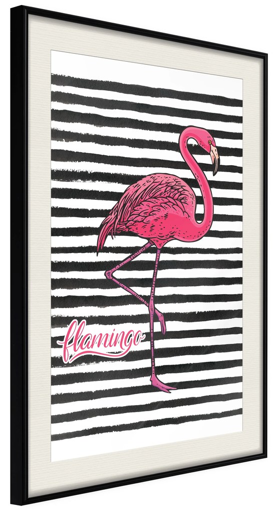 Artgeist Plagát - Black Stripes and Flamingo [Poster] Veľkosť: 40x60, Verzia: Zlatý rám