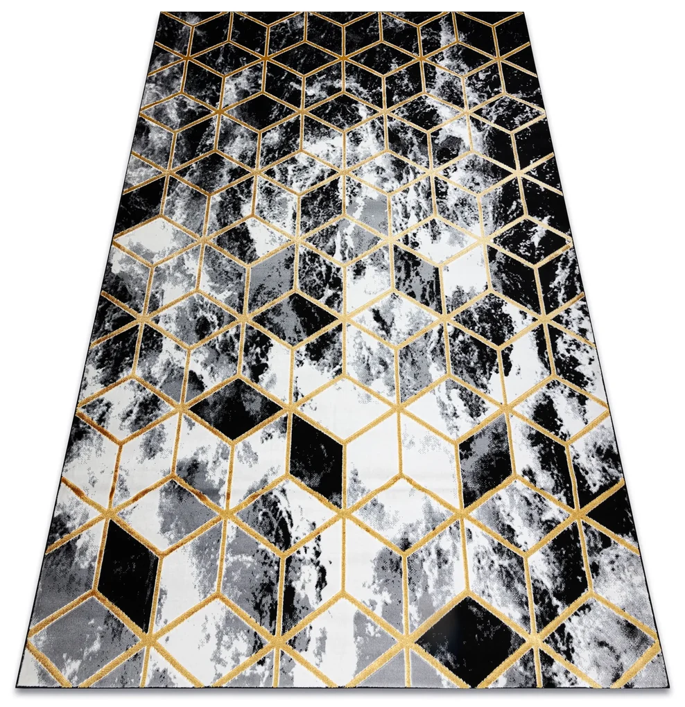 Koberec moderný 3D GLOSS 409A 82 Kocky, glamour, art deco čierno / zlato / sivý