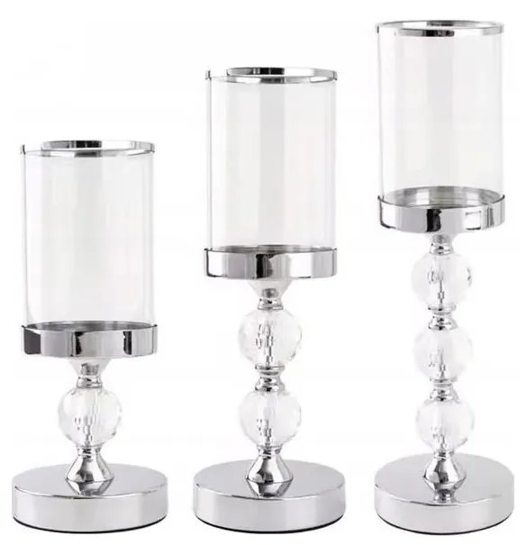 Súprava 3 svietnikov v lesklom chróme