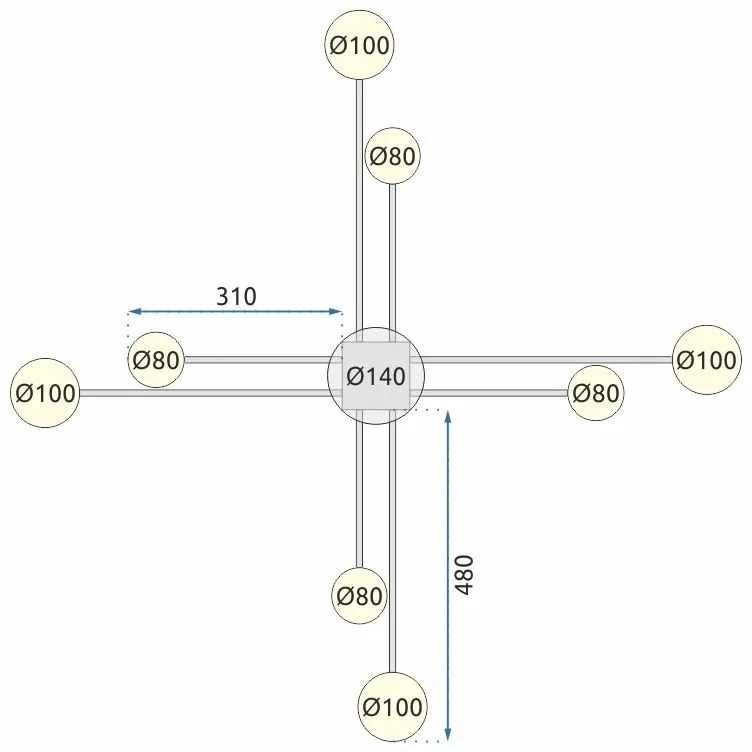 Toolight - LED stropné svietidlo 8-ramenné 8x40W APP210-3CPR + diaľkové ovládanie, čierna, OSW-08465