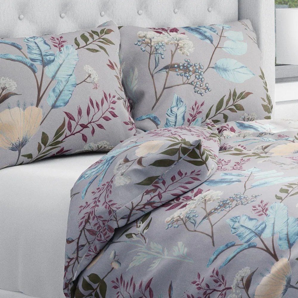 Biante Bavlnené posteľné obliečky Sandra SA-621 Jesenné vetvičky na modrosivom Predĺžené 140x220 a 70x90 cm