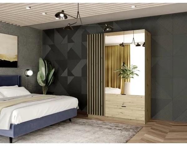 Šatníková skriňa so zrkadlom VISTA 150x215 cm dub artisan/grafit