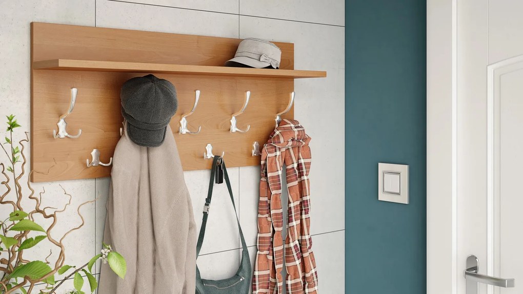 FINLO Jelša / držiaky Chróm lesklé - MODERNÝ NÁSTENNÝ VEŠIAK S POLICAMI DO PREDSIENE 90 cm