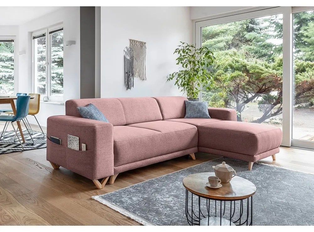 Ružová rozkladacia/s úložným priestorom rohová pohovka Classy Sophie – Miuform