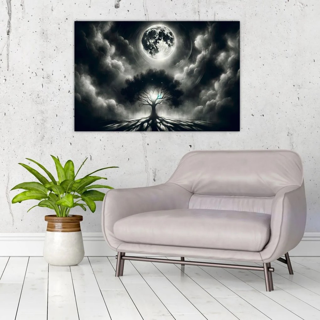 Obraz – Čiernobiely strom v splne (90x60 cm)