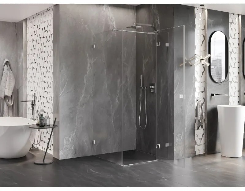 Mexen Lunar T, výklopný sprchový kút pravý 120 x 120 cm, 8mm číre sklo, chrómový profil, 834T-120-120-01-00-P