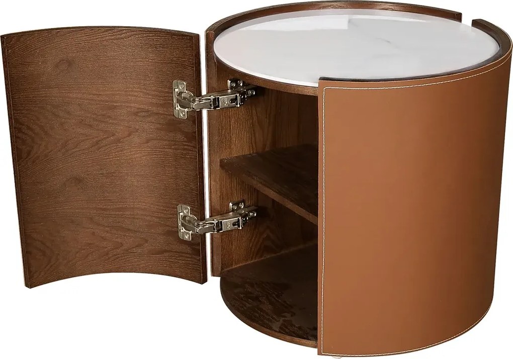 Noční stolek Modig M36 50 cm umělá kůže hnědý/mramor