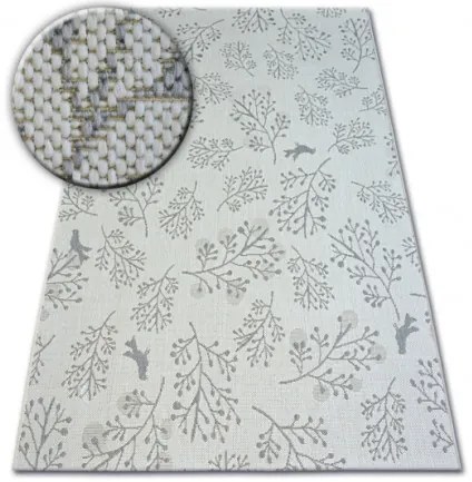 Koberec SIZAL FLAT 48774/367 Lístky vtákov krém sivý