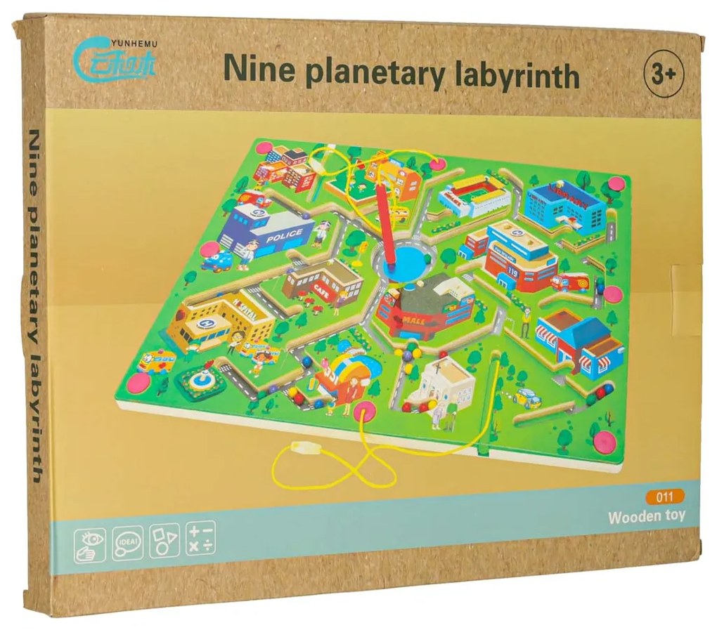 KIK Magnetické drevené bludisko na cesty pre deti 3+ – vzdelávacia hra 2 hráči