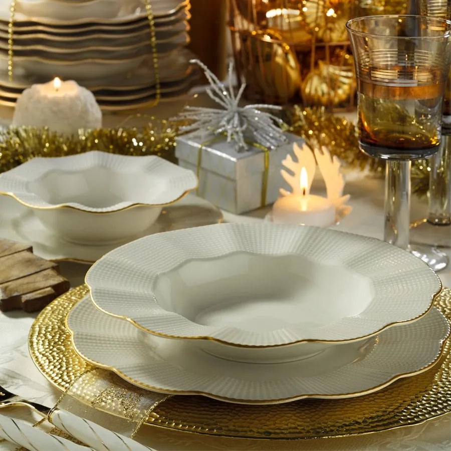 Porcelánová sada 24 ks talířů Creamy Gold bílá/zlatá