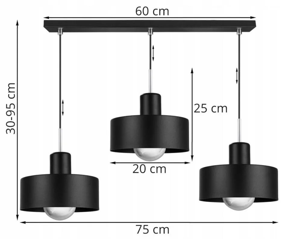 Závesné svietidlo BARCELONA, 3x kovové tienidlo (výber z 2 farieb), CH