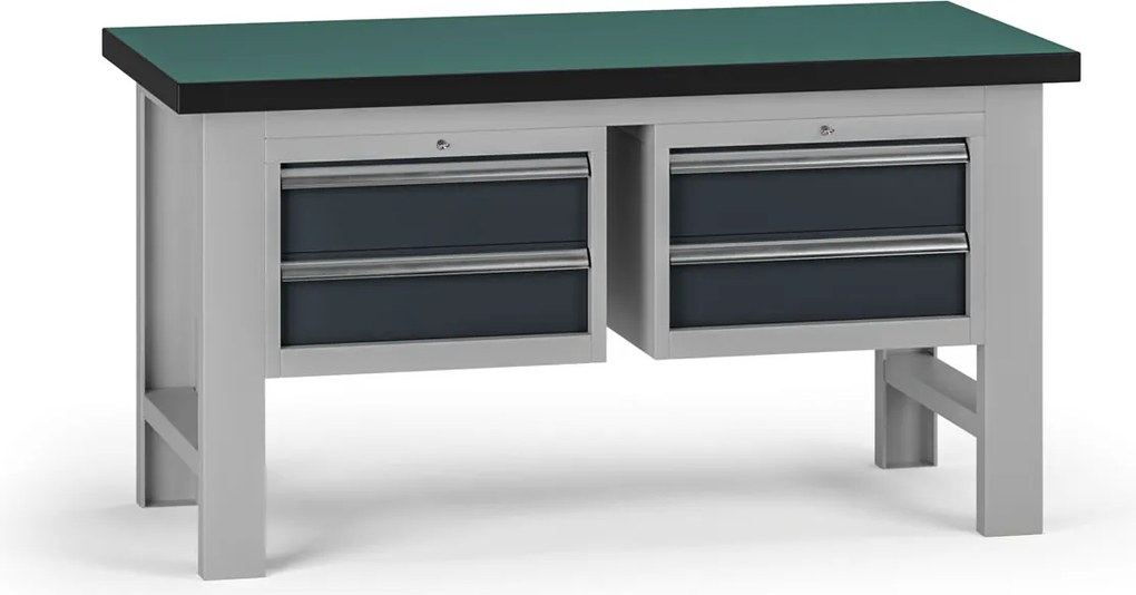 Pracovný stôl do dielne G8, 1500 x 750 x 800 mm, 2x kontejner, 4 zásuvky, grafit