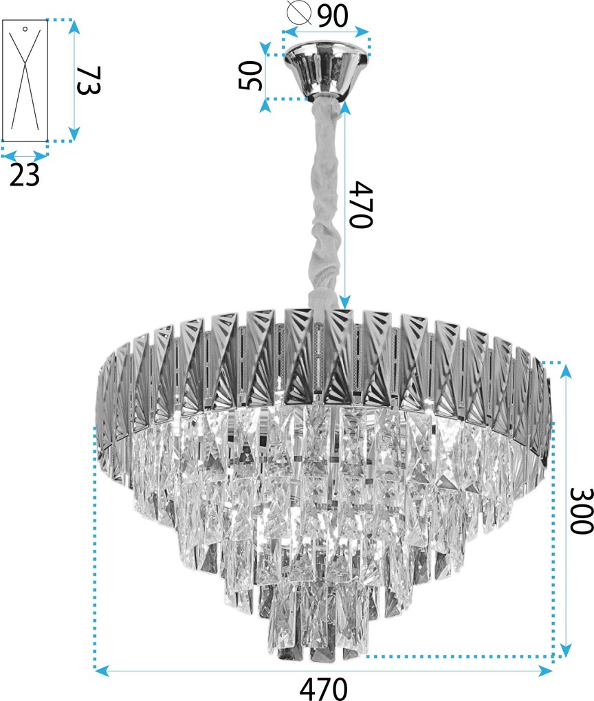 Toolight Toolight, stropné krištáľové svietidlo 50cm, 7xE14, G059-CP, OSW-06383