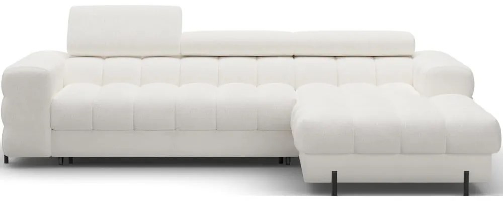 Krémovobiela rozkladacia/s úložným priestorom rohová pohovka z textílie buklé (pravý roh/s leňoškou) Felro – ELTAP