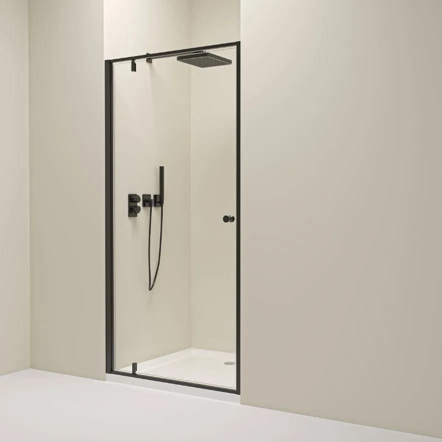 Erga Sydney, 1-krídlové výklopné sprchové dvere do otvoru 100x195 cm, 6mm číre sklo, čierny profil, ERG-V02-SYDNEY-D100-BK