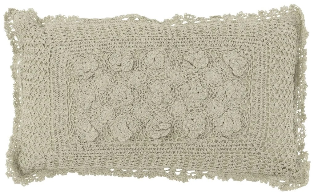 Béžovo-zelený bavlnený vankúš s čipkou Lace green - 50*10*30cm