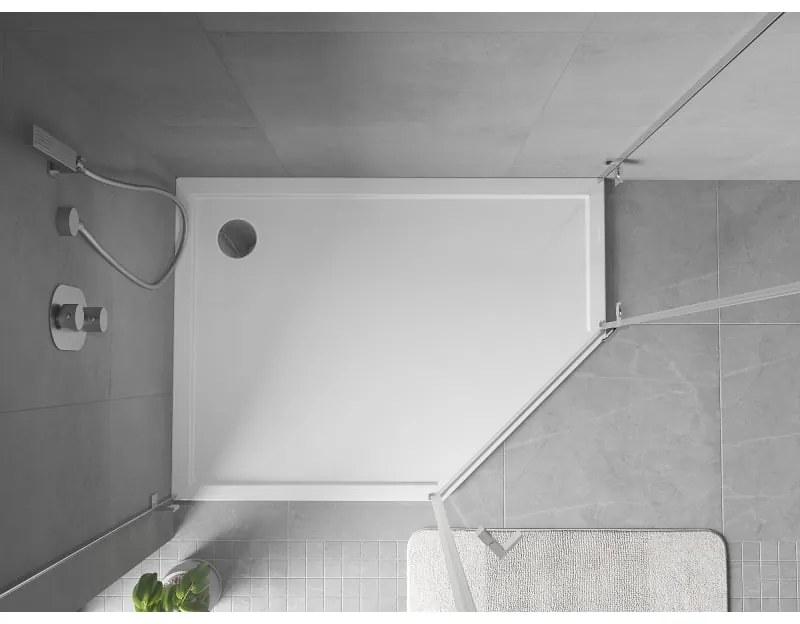 Mexen Flow Slim, ľavostranná päťuholníková sprchová vanička 90 x 80 cm, biela lesklá, 46P108090L