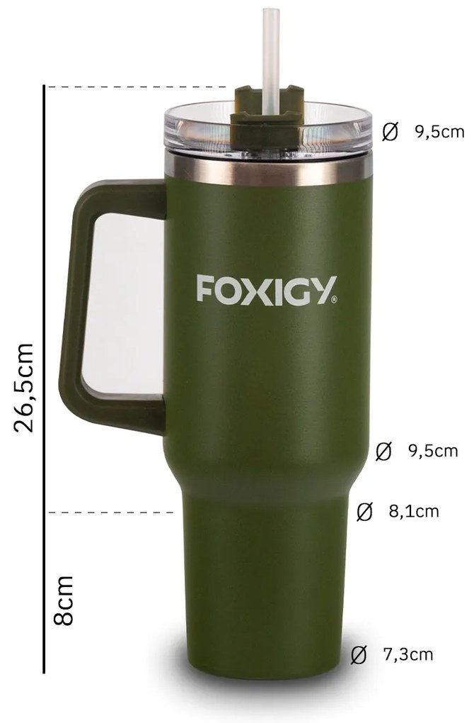 Foxigy Termohrnček do auta so slamkou 1200 ml Army green