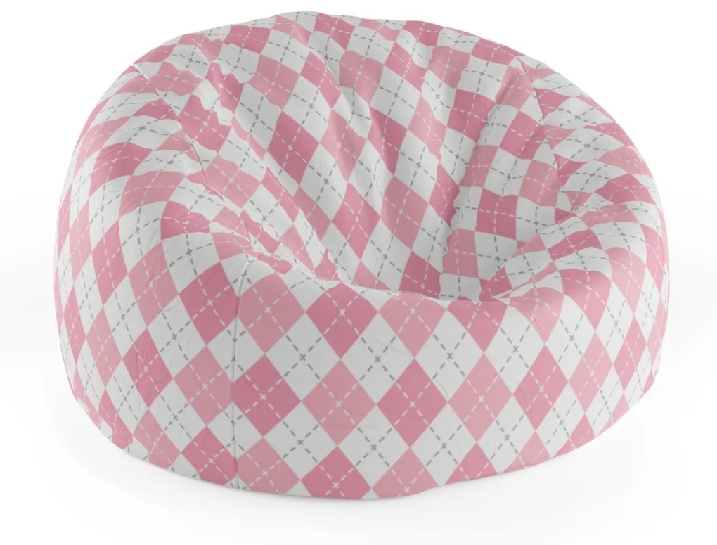 Sablio Sedací vak Cocoon Ružové a biele kosoštvorčeky - 115 x 75 cm x 45 cm