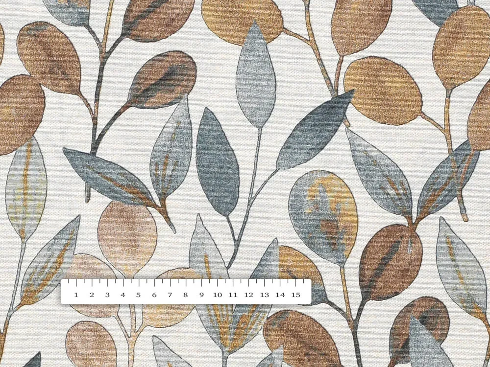 Biante Dekoračný obdĺžnikový obrus Porto PRT-009 Modro-hnedé listy na režnom 50x100 cm