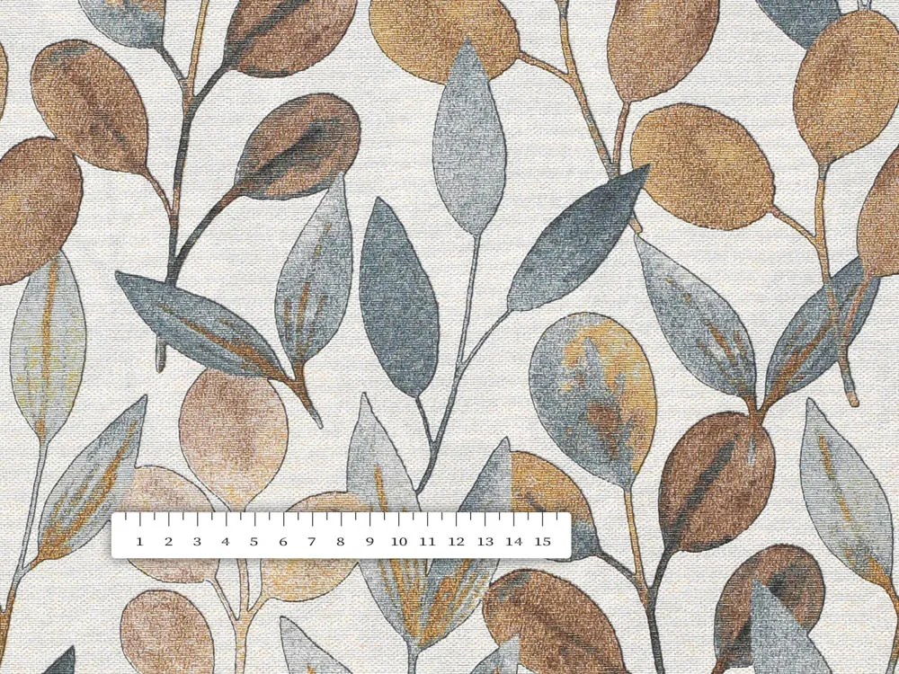 Biante Dekoračný oválny obrus Porto PRT-009 Modro-hnedé listy na režnom 120x200 cm