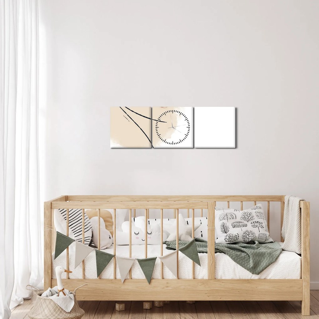 Obraz - Biela abstrakcia (s hodinami) (90x30 cm)