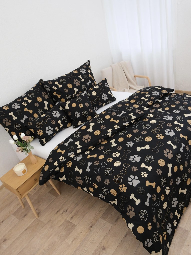 Bavlnené obliečky Renforcé – Psie labky čierne 140 × 200 cm, 70 x 90 cm