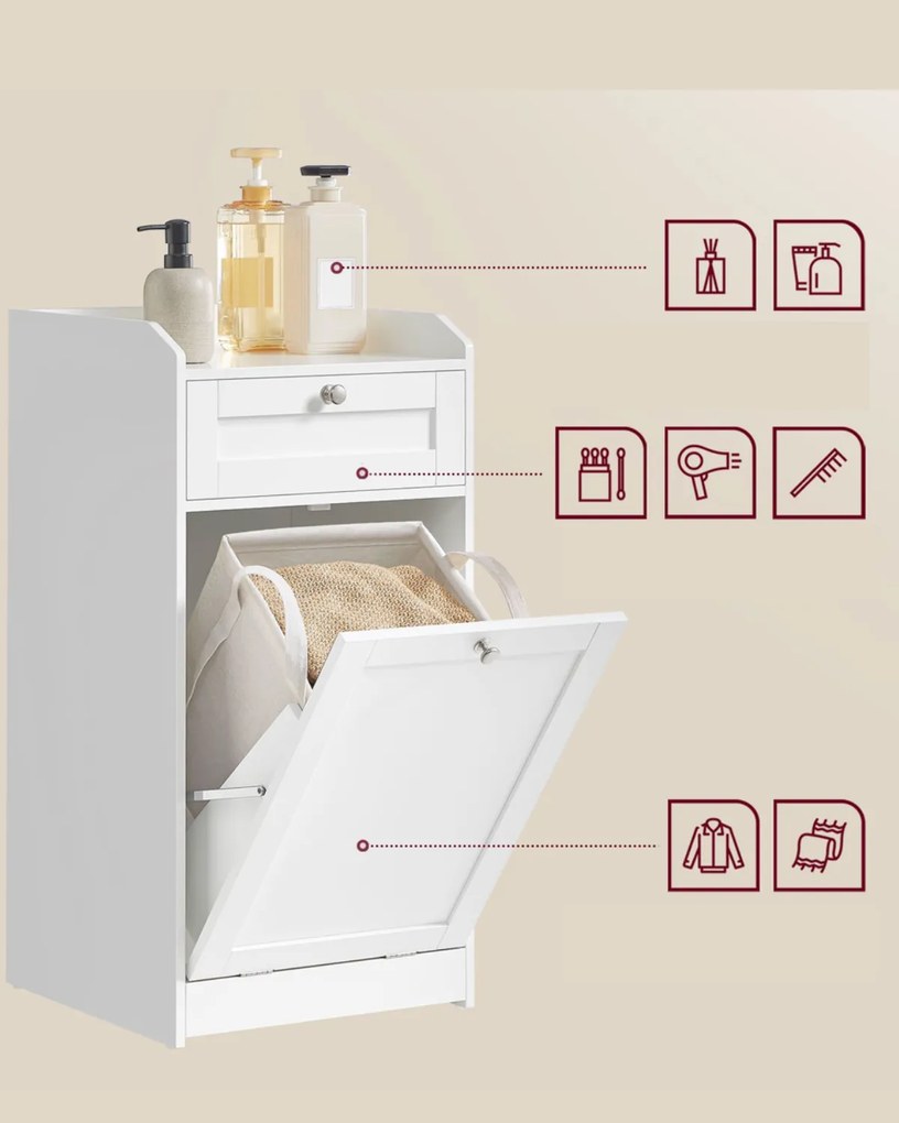 Koupelnová skříňka s košem na prádlo Vasagle Clark bílá