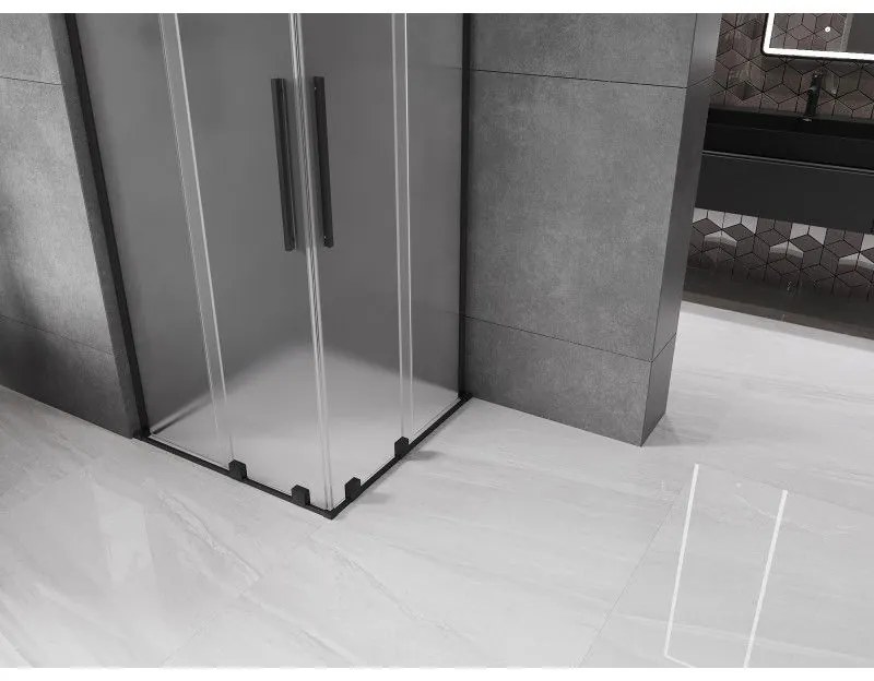 Mexen Velar L Duo, sprchový kút s posuvnými dverami 90 x 90 cm, 8mm sklo námraza, čierna matná, 871-090-090-02-33-70