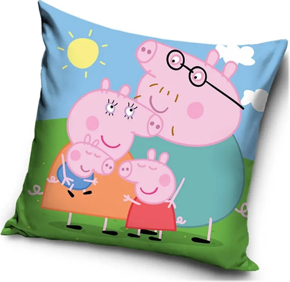 Velúrový vankúš Prasiatko Peppa – motív Rodinka - 40×40 cm