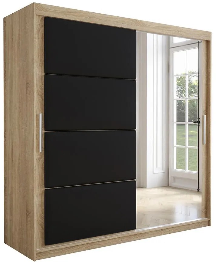 Skriňa Tapi 200 Dub Sonoma/Čierna ekokoža