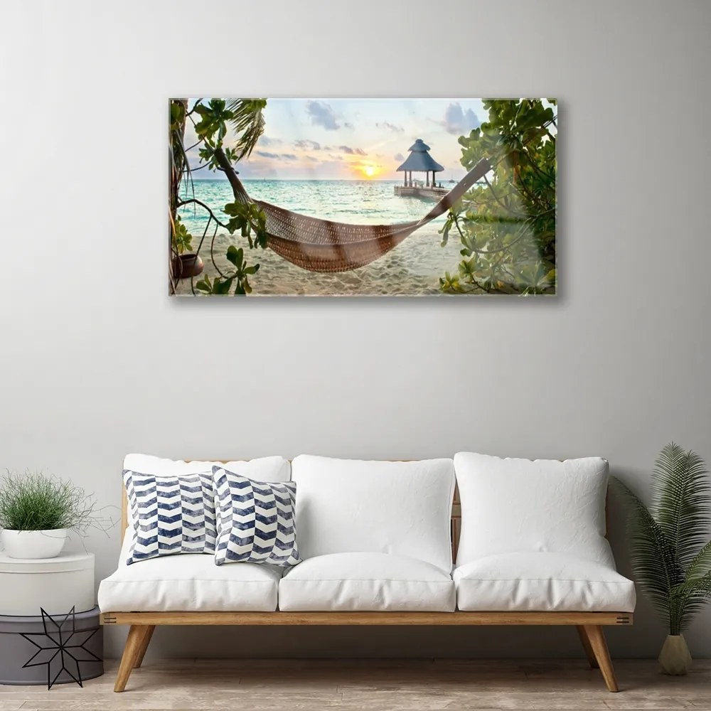 Obraz na skle Pláž hamaka more krajina 120x60 cm