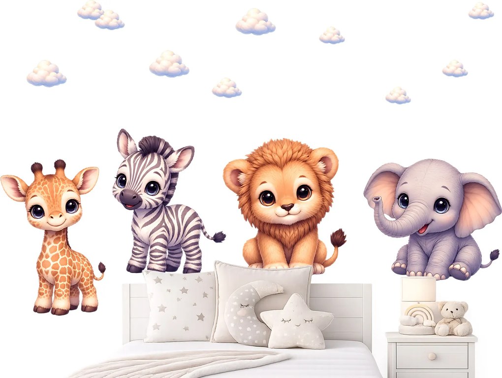 Štýl Disney safari zvieratká detské nálepky na stenu hárok 35 x 45 cm