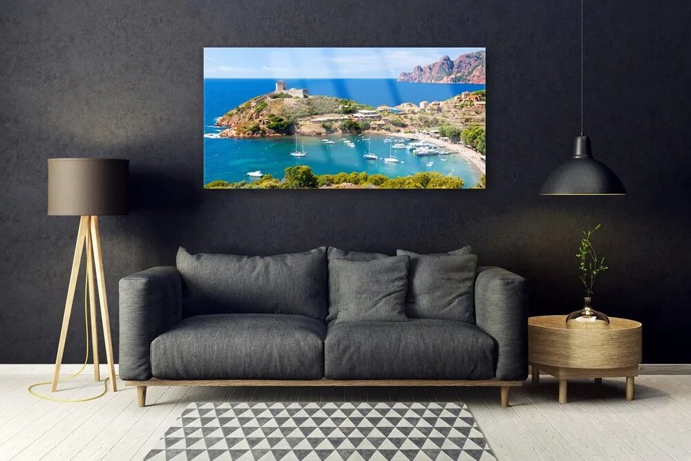 Obraz na akrylátovom skle Záliv hora pláž krajina 120x60 cm