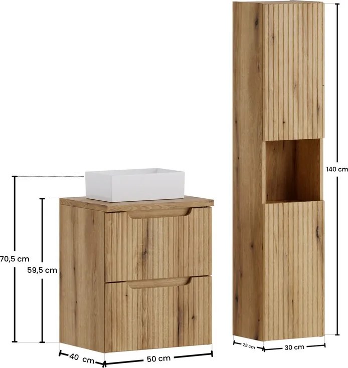 Kúpeľňová zostava Nova Gaja s doskou, umývadlom a skrinkami 50 cm dub coast evoke