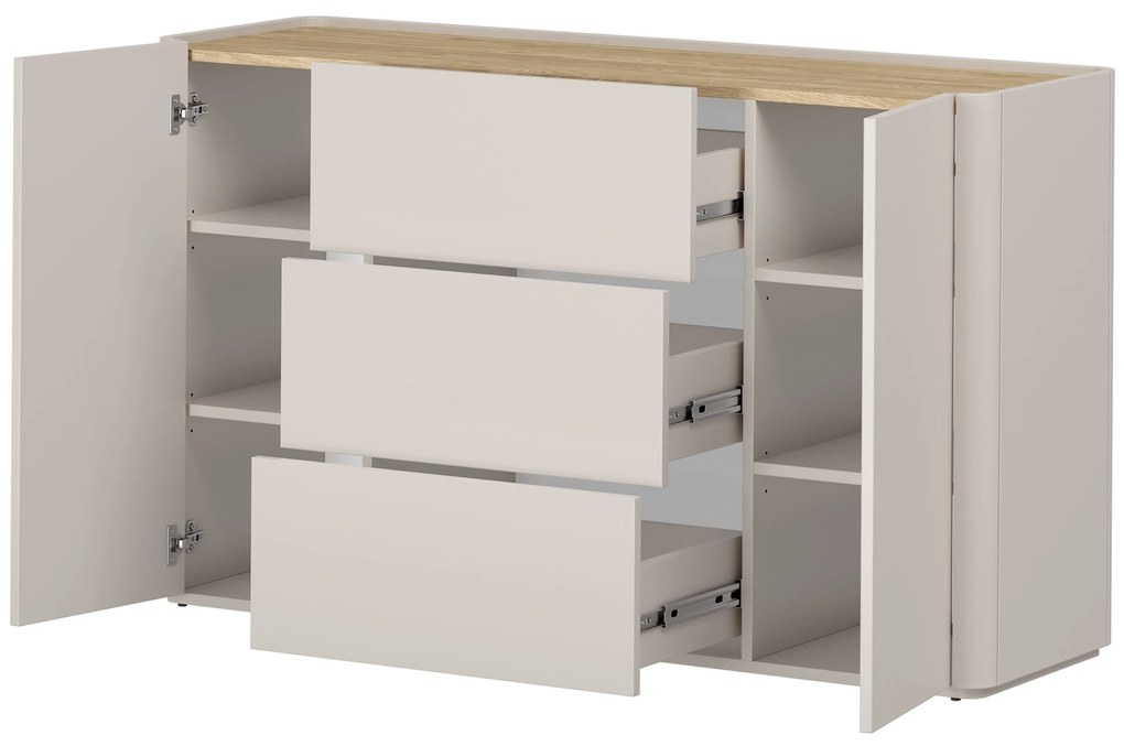 Komoda Elivo 150 cm so zásuvkami - kašmír / olejovaný dub