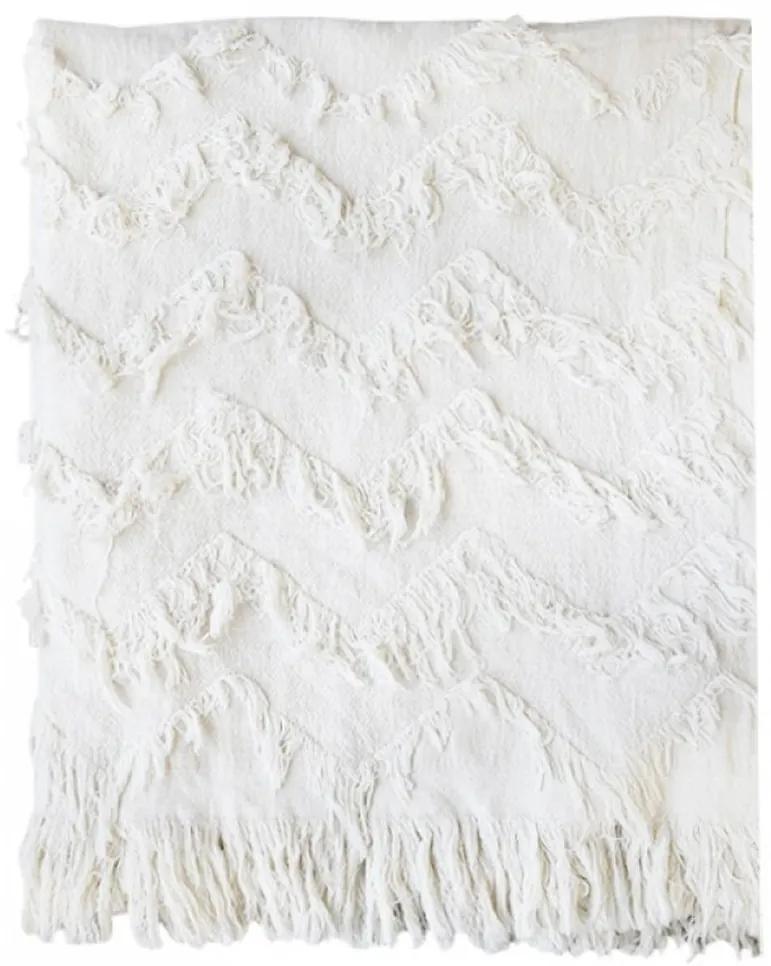 Slabučký béžový bavlnený pléd s třásňovitým vzorom Datta - 135 * 152 cm