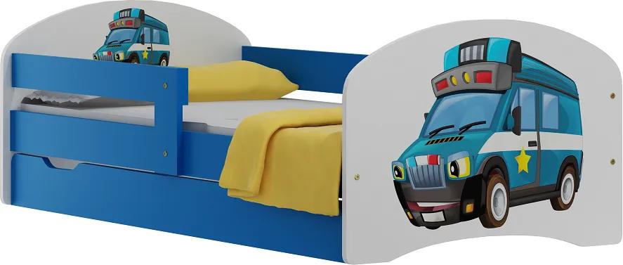 MAXMAX Detská posteľ so zásuvkami POLICAJNÉ AUTO 180x90 cm