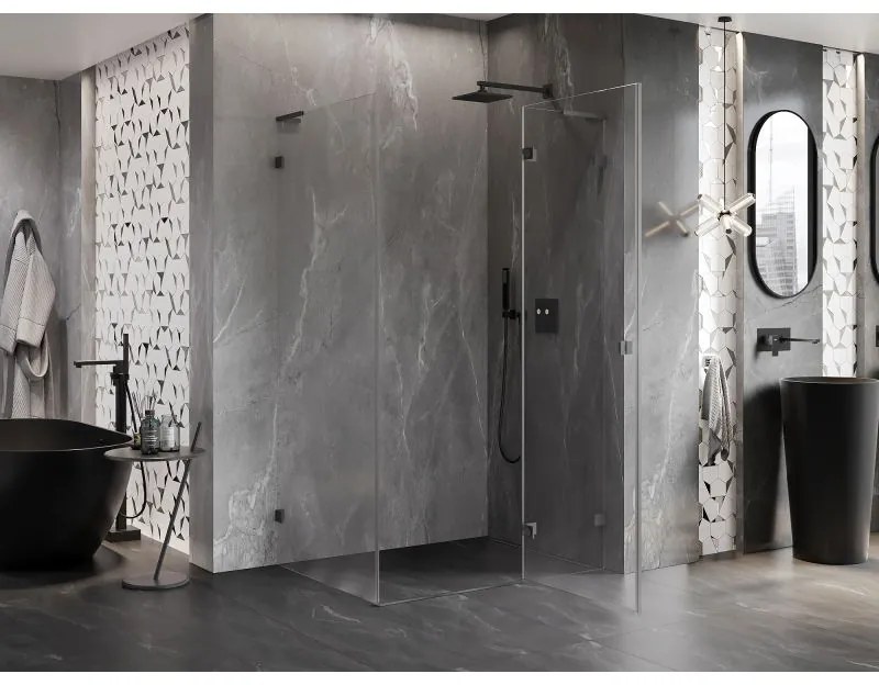 Mexen Lunar L, výklopný sprchový kút pravý 70 x 90 cm, 8mm číre sklo, grafitový profil, 834L-070-090-95-00-P