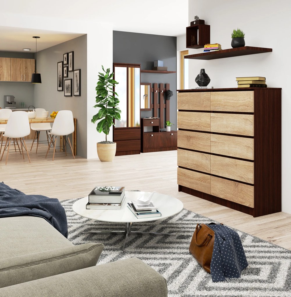 Komoda Kapil III (wenge + dub sonoma). Akcia -18%. Vlastná spoľahlivá doprava až k Vám domov. 1069388