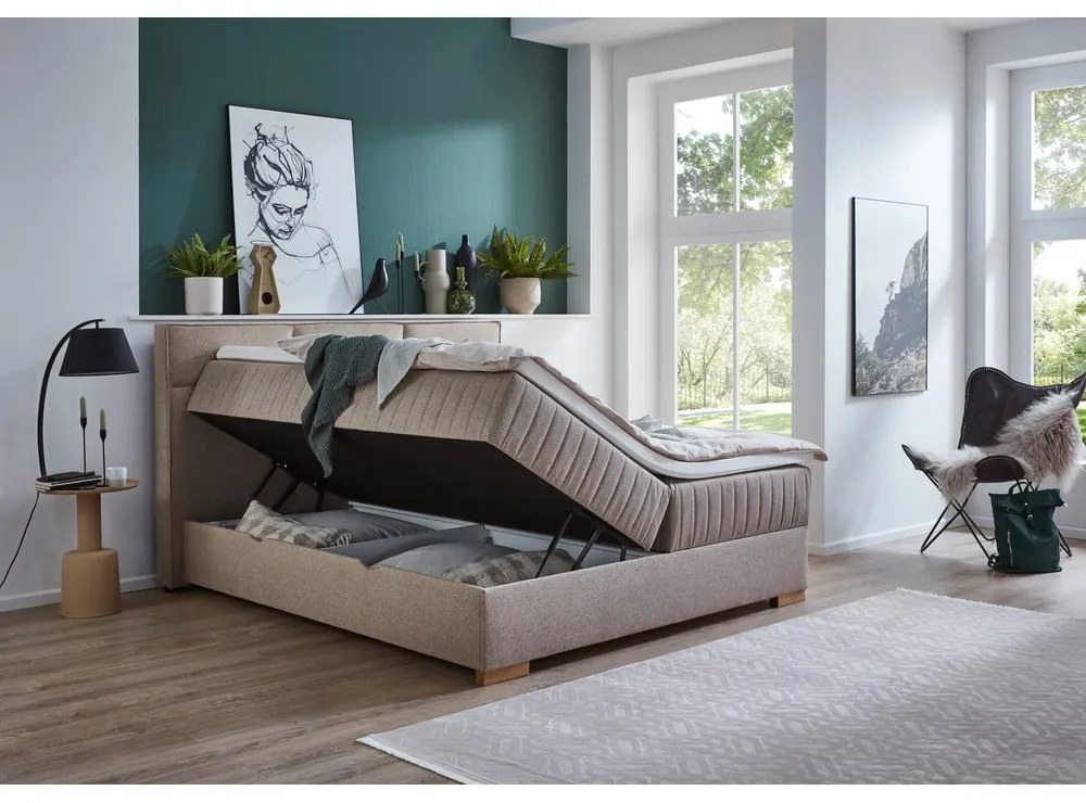 Béžová boxspring posteľ s úložným priestorom 180x200 cm Tambo – Meise Möbel