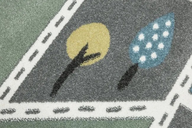 Detský koberec C262A Ulice svetlosivý / zelený / tyrkysový kruh