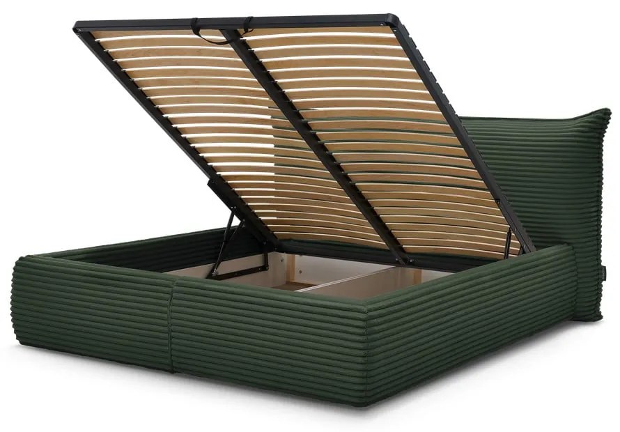 Tmavozelená čalúnená dvojlôžková posteľ s úložným priestorom a roštom 160x200 cm Jade – Bobochic Paris