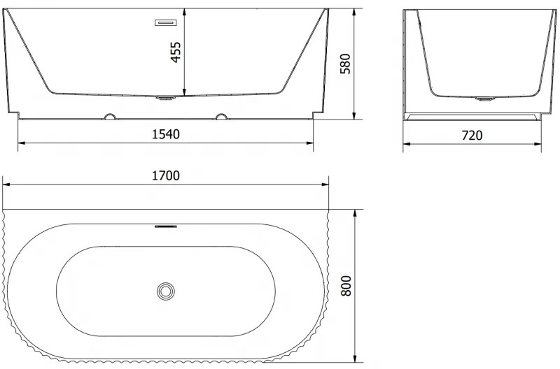Mexen Sella, voľne stojaca vaňa ku stene, drážkovaná, 170 x 80 cm, biela matná, zlatý lesklý prepad, 52711708001-50