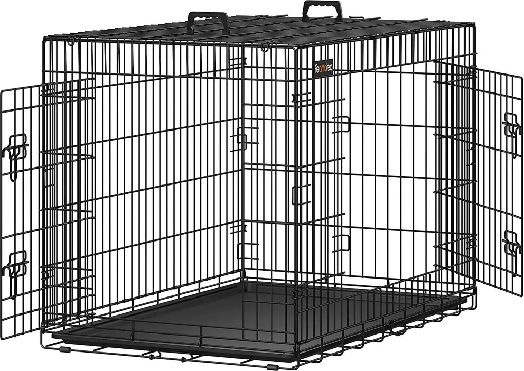 Klietka pre psov, XL prepravný box, skladací, 2 dvierka, čierna