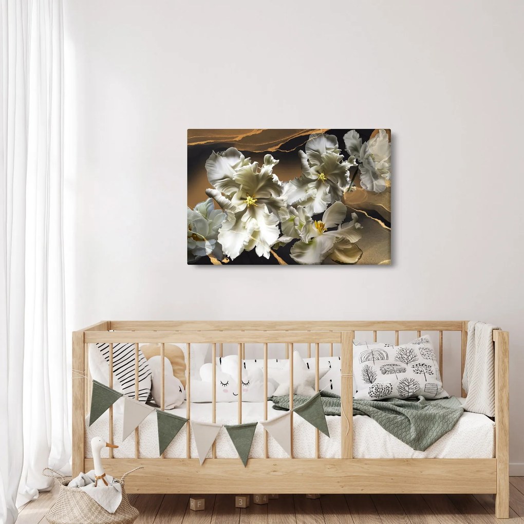 Obraz - Kvety orchideí na mramorovom pozadí (90x60 cm)