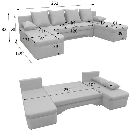 Univerzálna rozkladacia rohová sedacia súprava s úložným priestorom vo tvare U ALMEIDA sivá