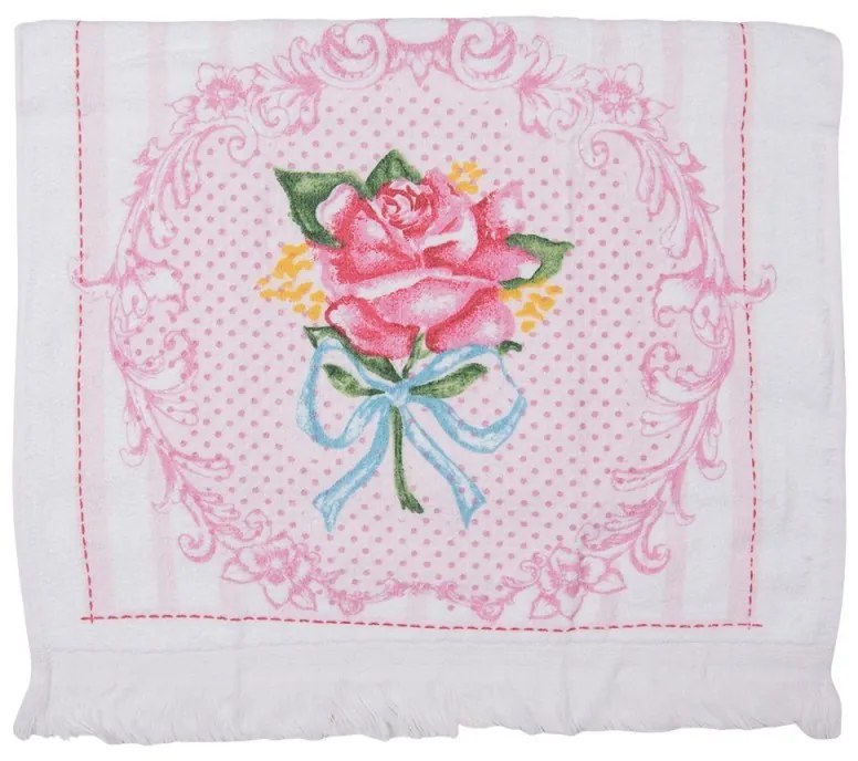 Biely kuchynský froté uterák s ružou - 40*66 cm