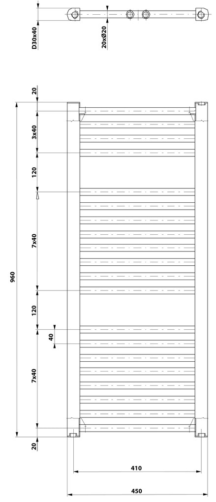 Aqualine Aqualine, DIRECT vykurovacie teleso s bočným pripojením 450x960 mm, 447 W, biela, ILR94T